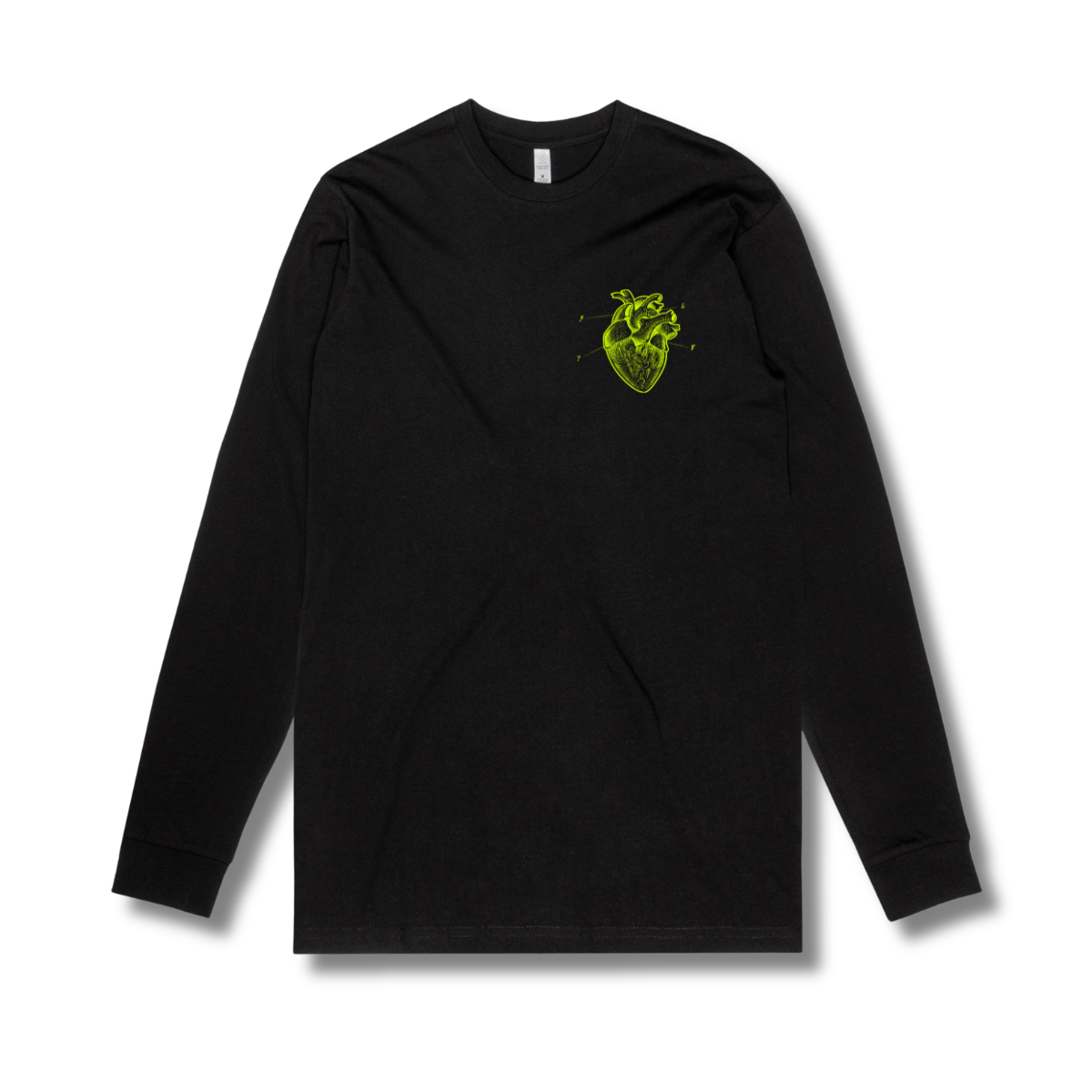 Heart Long Sleeve Tee (Black With Neon)