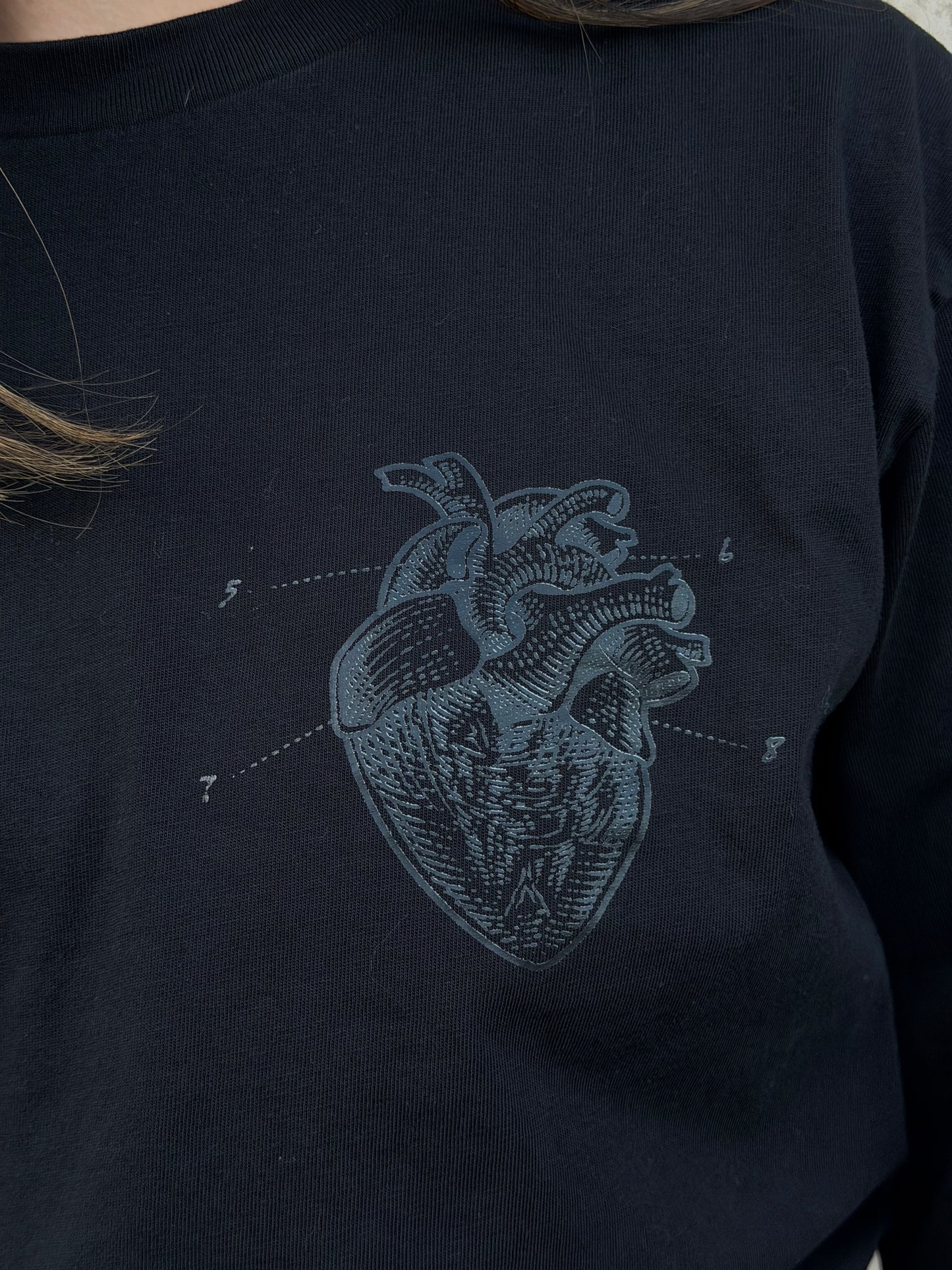Heart Long Sleeve Tee (Black With Black)