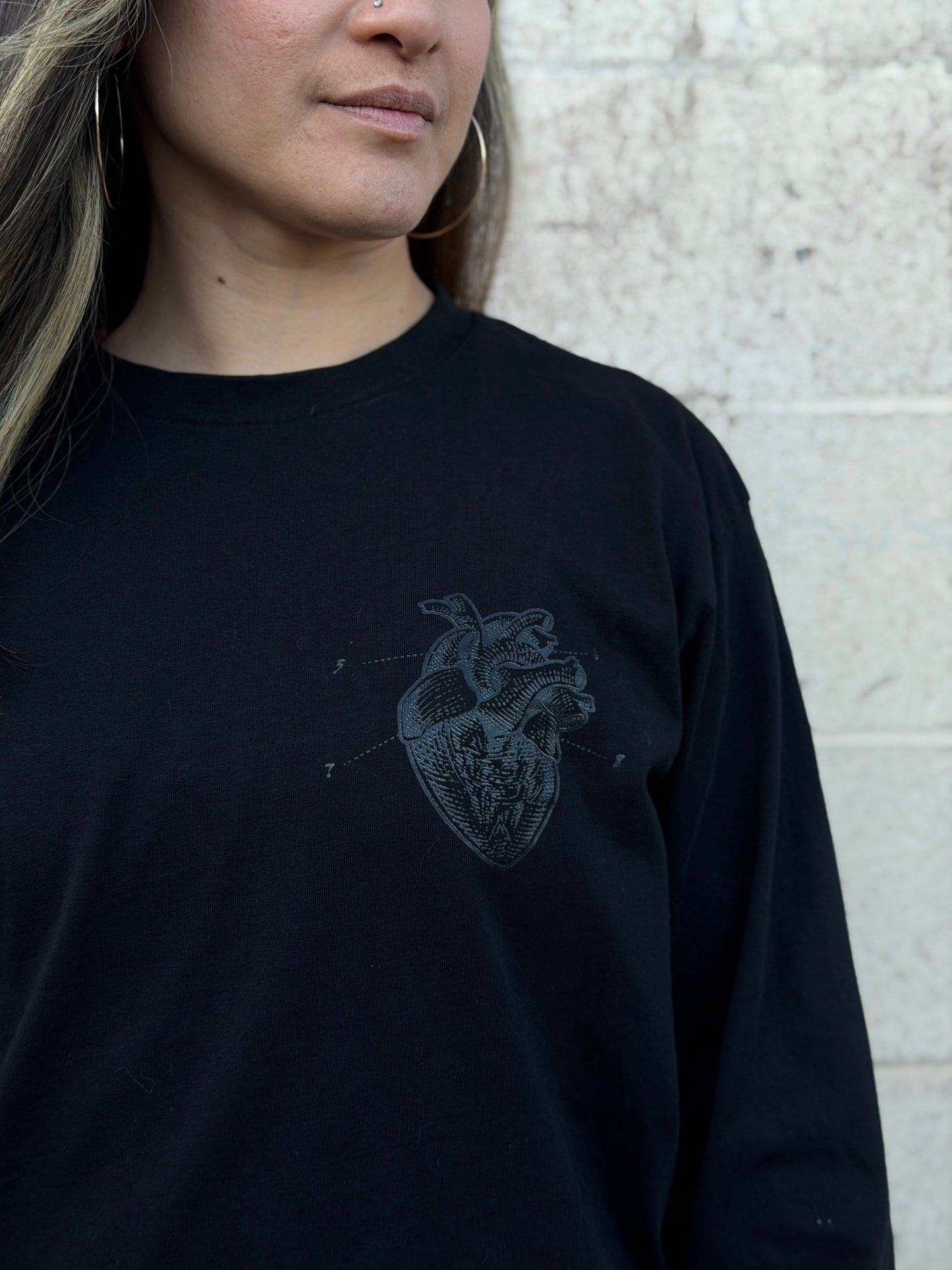 Heart Long Sleeve Tee (Black With Black)