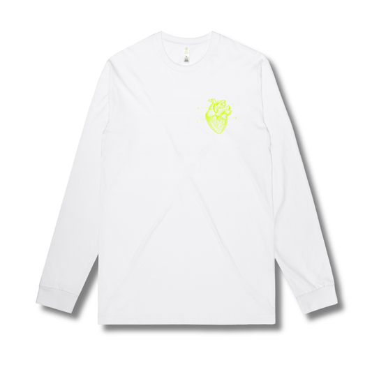 Heart Long Sleeve Tee (White With Neon)